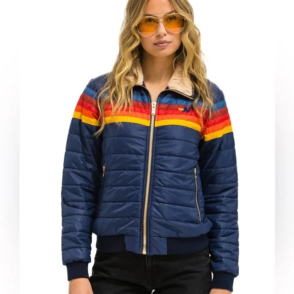 Aviator nation 5 stripe puffer jacket Navy - Picture 1 of 7